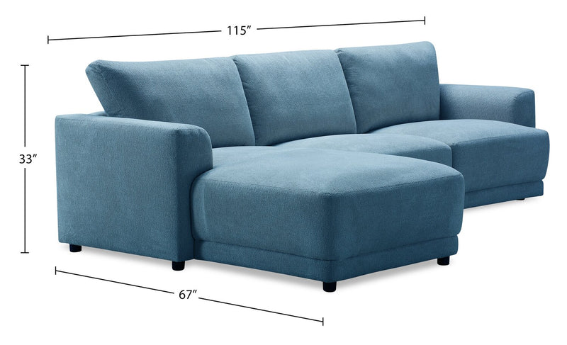 Voyage Modular 3-Piece Left-Facing Fabric Sectional with Removable Back Cushions – Blue