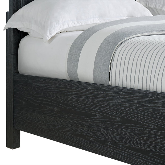 Casa Panel Bed with Headboard & Frame, Wood, Black - Queen Size