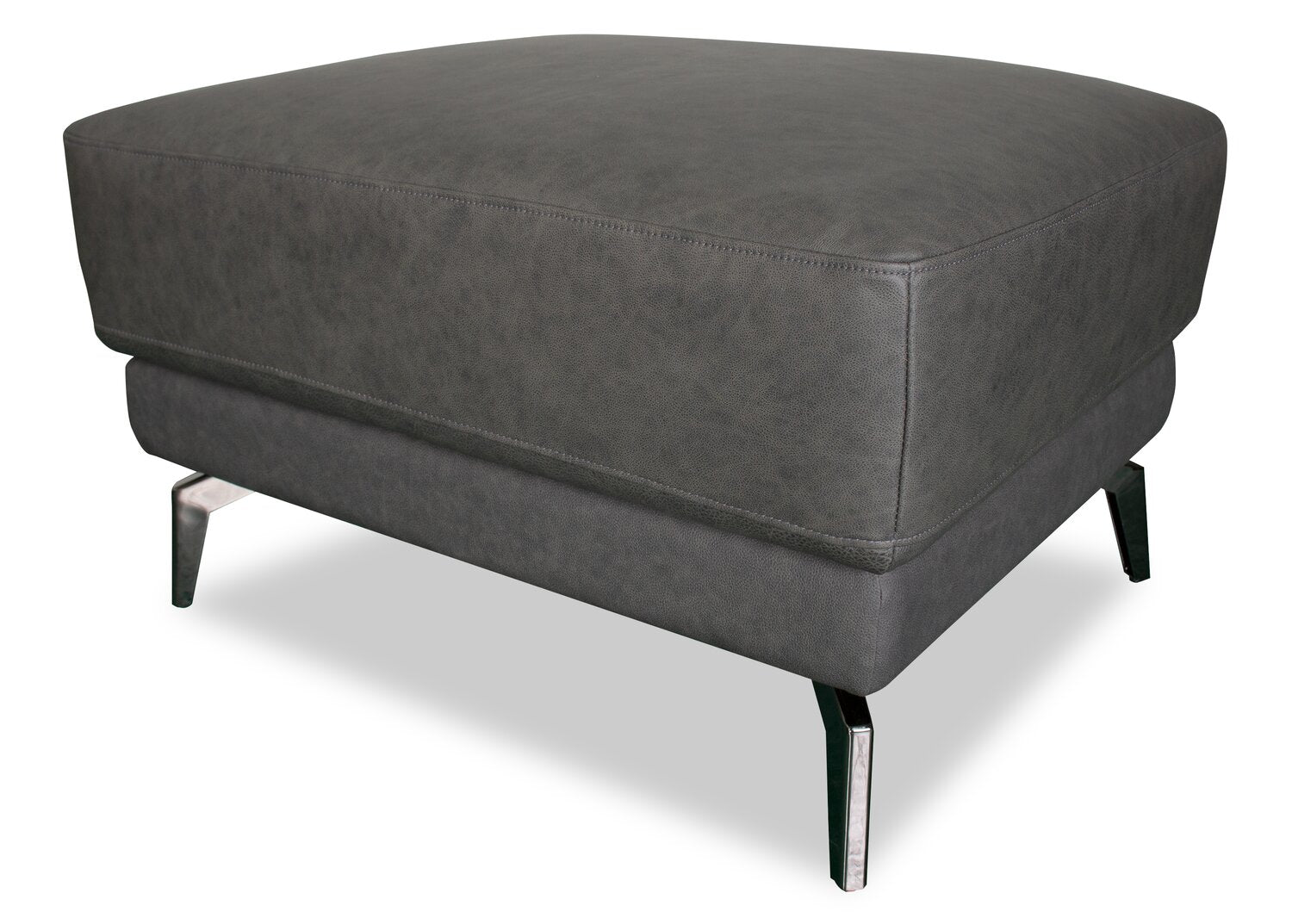 Melrose 36.5 Top Grain Genuine Leather Ottoman with Metal Legs Grey