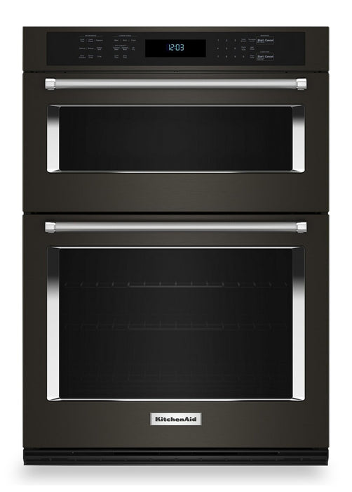 KitchenAid 27\" 5.7 Cu. Ft. Electric Combination Wall Oven with True Convection - Black Stainless Steel PrintShield™ - KOEC527PBS