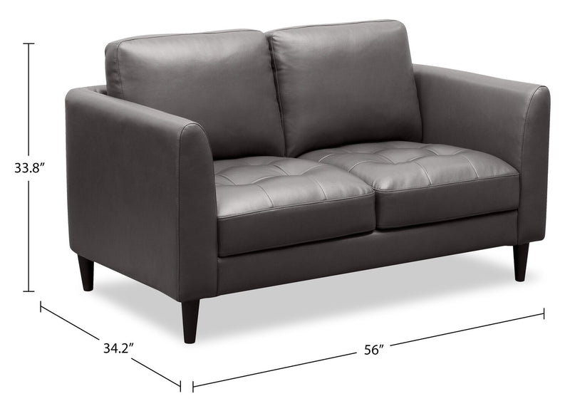 Erin 56\" Leather-Look Fabric Loveseat with Tufted Seat Cushions - Grey
