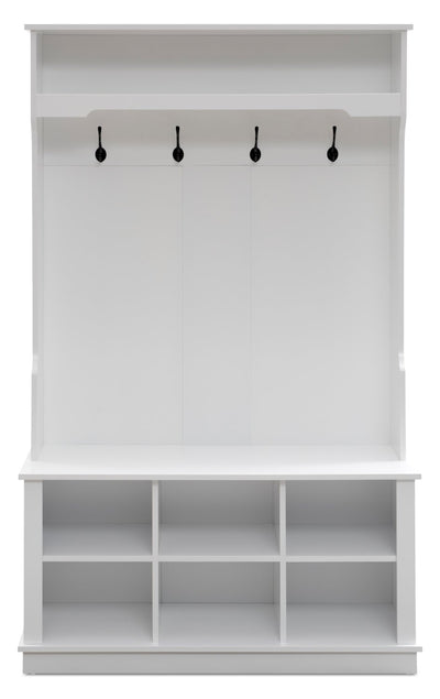 Quinn 39.75" Hall Tree with Shoe Storage - Matte White | Portemanteau Quinn de 39,75 po avec rangement pour chaussures - blanc mat | QUINNHAL
