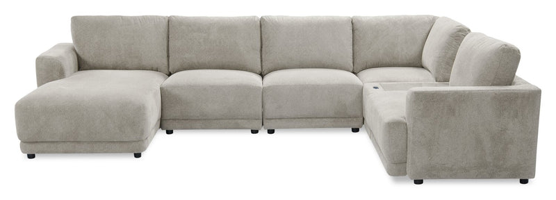 Voyage Modular 6-Piece Left-Facing Fabric Sectional with Console and Removable Back Cushions – Beige