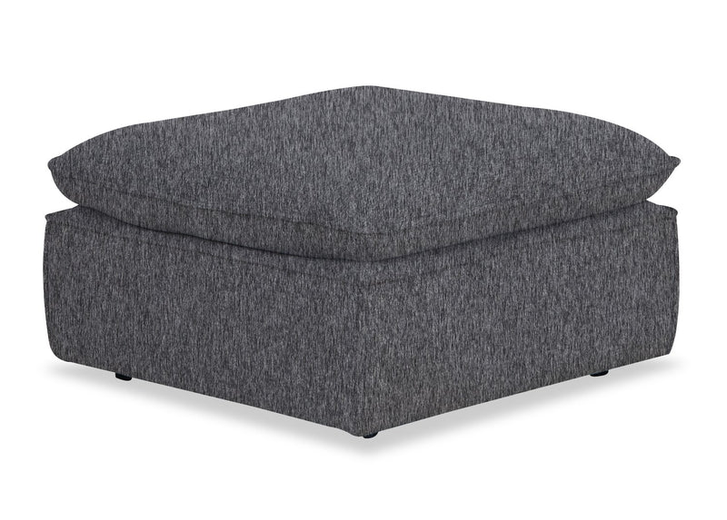 Farah 33.85\" Chenille Fabric Ottoman with Feather Down Cushion - Charcoal