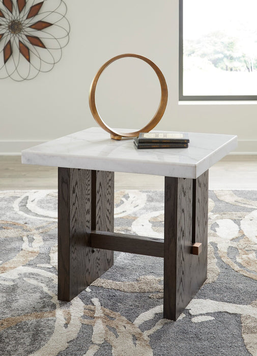 Warwick 26” Solid Wood and Marble End Table – White and Brown Oak