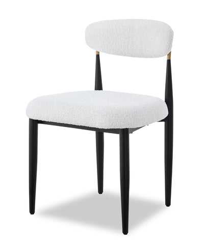 Kort & Co. Capri Dining Chair with Boucle Fabric & Gold Accent, Metal - White | Chaise de salle à manger Capri de Kort & Co. en métal avec tissu bouclé et touches dorées - blanche