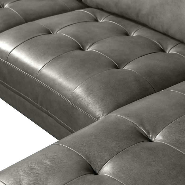 Edge 2-Piece Right-Facing Genuine Leather Sectional with Wood Legs and Removable Back Cushions - Grey