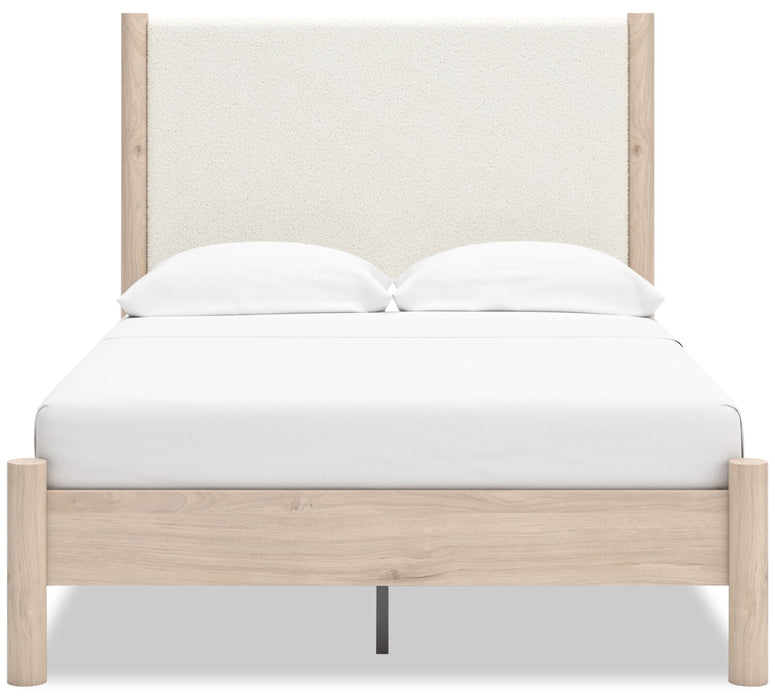 Jolie 6pc Bedroom Set with Bed, Dresser, Mirror & Nightstand, Boucle Fabric, Natural - Full Size