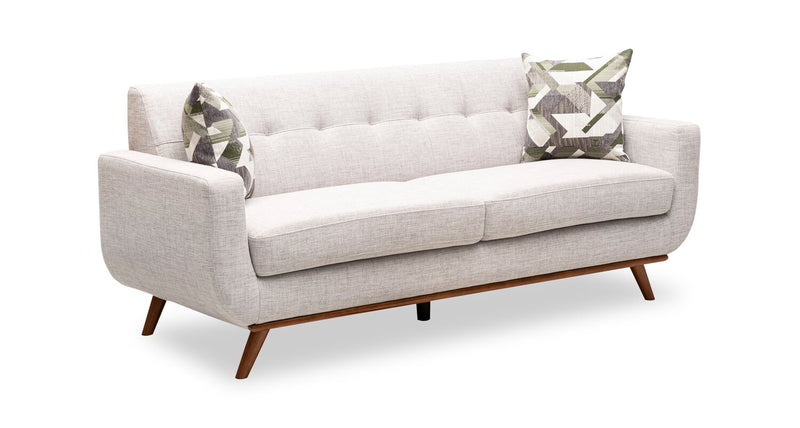 Kort & Co. Freeman 80” Linen-Look Fabric Condo Size Sofa with Wood Legs - Dove White