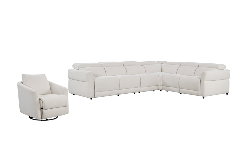 Cindy Crawford Home Aspen 33.5\" Fabric Swivel Power Reclining Chair with Power Footrest - Alabaster