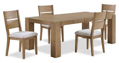 Lotus 5pc Dining Set with Table & 4 Slat-Back Chairs, Wood, 82"W - Natural | Ensemble de salle à manger Lotus 5 pièces en bois avec table de 82 po (L) et 4 chaises à dossier à lattes - naturel