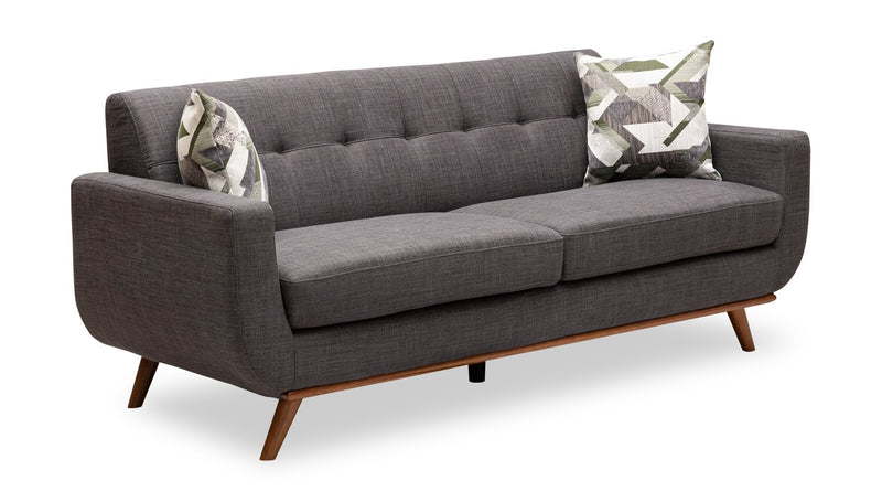 Kort & Co. Freeman 80” Linen-Look Fabric Condo Size Sofa with Wood Legs - Charcoal Grey