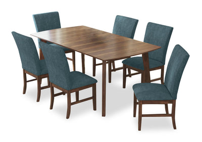 Rain 7pc Dining Set with Table & 6 Blue Chairs, 72"W - Blue/Brown | Ensemble de salle à manger Rain 7 pièces avec table de 72 po (L) et 6 chaises bleues - bleu et brun