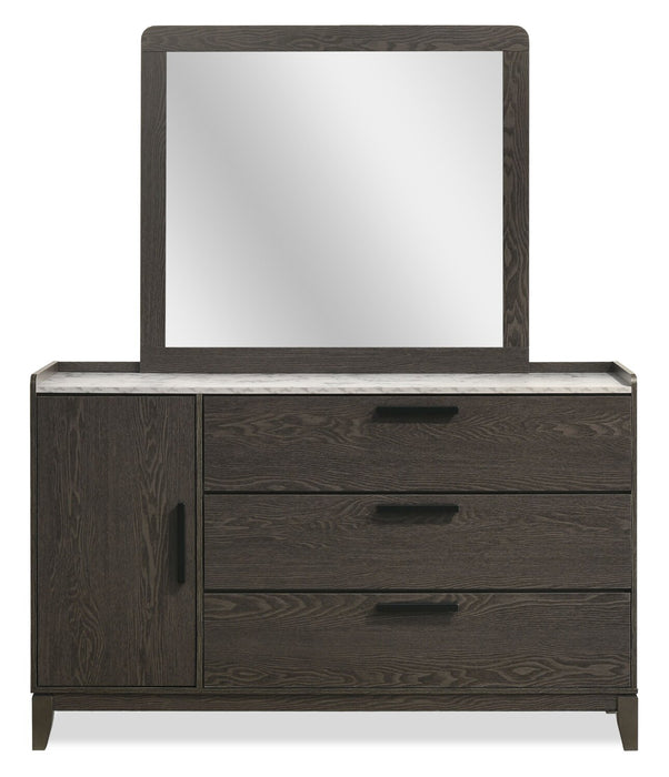 Sable 5pc Bedroom Set with Bed, Dresser & Mirror, Dark Grey - Queen Size