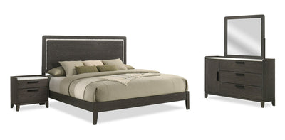 Sable 6pc Bedroom Set with Bed, Dresser, Mirror & Nightstand, Dark Grey - King Size | Ensemble de chambre à coucher Sable gris foncé 6 pièces avec lit, commode, miroir et table de nuit - format très grand lit