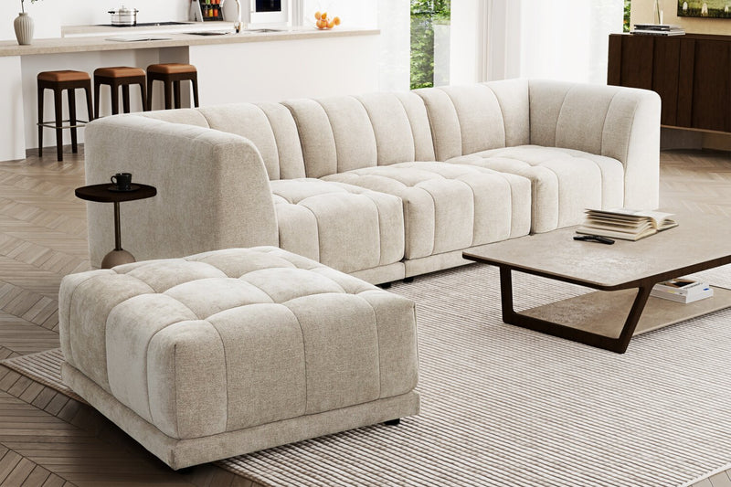 Oaklyn Modular 109\" Fabric Sofa with Tufted Seat Cushions - Beige