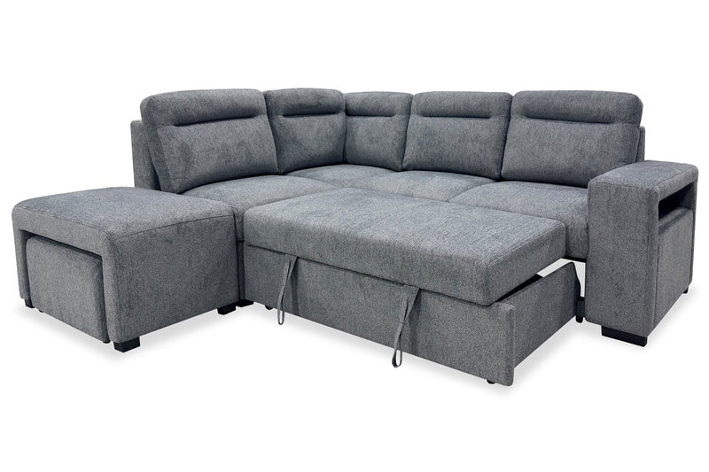 Coast 3-Piece Left-Facing Fabric Sleeper Sectional with Storage and Ottoman - Smoke
