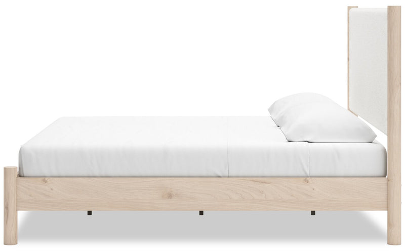 Jolie Panel Bed with Headboard & Frame, Boucle Fabric, White & Natural - King Size