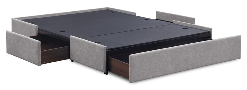 Amos Upholstered Storage Bed in Grey Fabric with Tufted Headboard & 3 Built-in Drawers - Full Size