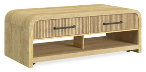 Lenore 48” Modern Coffee Table with Storage, Shelf and Casters - Natural