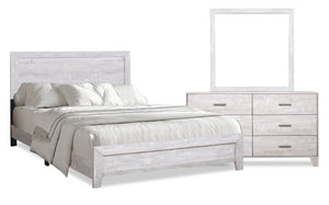 Arbor 5pc Bedroom Set with Panel Bed, Dresser & Mirror, Driftwood White  - King Size