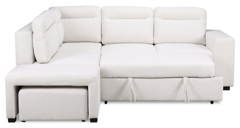Primo Coast 3-Piece Left-Facing Ivory White Fabric Sleeper Sectional with Storage Chaise and Storage Armrest