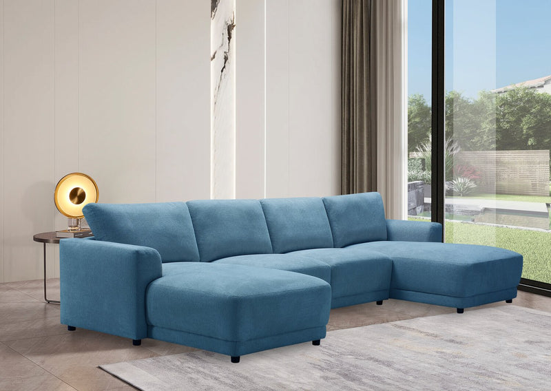 Voyage Modular 4-Piece U-Shaped Fabric Sectional with Removable Back Cushions – Blue