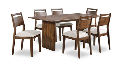 Vale 7pc Dining Set with Table & 6 Chairs, Wood, 72"W - Brown & Beige | Ensemble de salle à manger Vale 7 pièces en bois avec table de 72 po (l) et 6 chaises - brun et beige