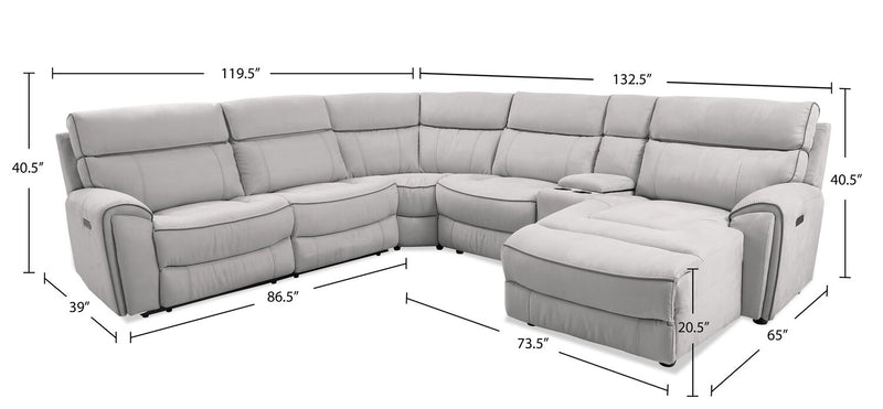 Cindy Crawford Home Newport 6-Piece Right-Facing Faux Suede Power Reclining Sectional - Grey