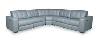 Geneva 3-Piece Genuine Leather Power Reclining Sectional with Power Headrests and USB Port - Pool Blue 