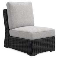 Jasper Outdoor Patio Armless Chair - Resin Wicker, Nuvella Fabric, UV & Weather Resistant - Grey/Black 