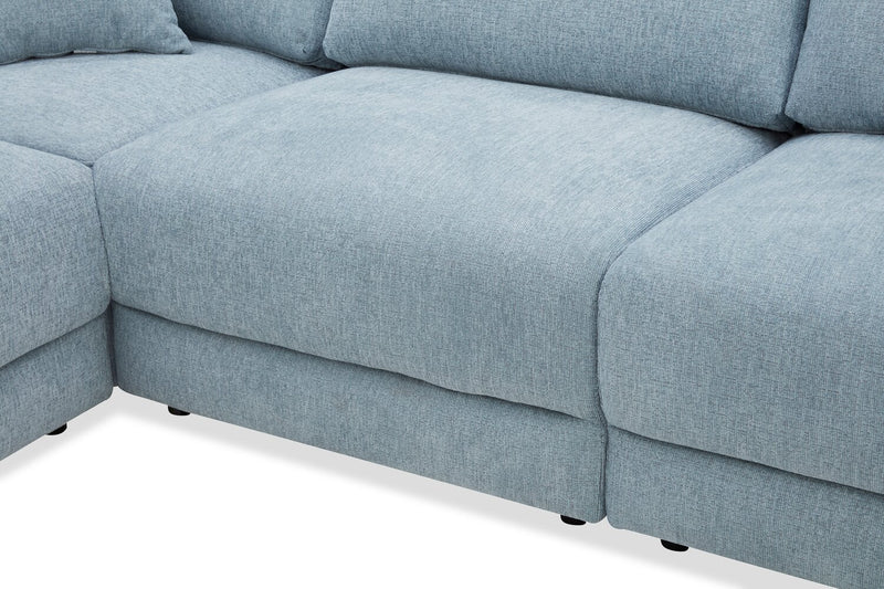 Alora 5-Piece Fabric Sectional with Three Accent Pillows and Rolled Arms - Blue