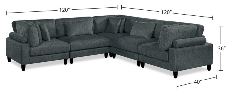 Lounge 5-Piece Chenille Modular Sectional – Grey