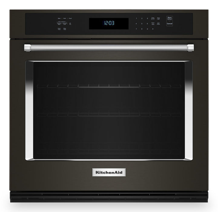 KitchenAid 30\" 5 Cu. Ft. Electric Single Wall Oven with Air Fry - Black Stainless Steel PrintShield™ - KOES530PBS