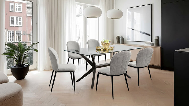 Ace Dining Table with Glass Top, 63\"W - Brown