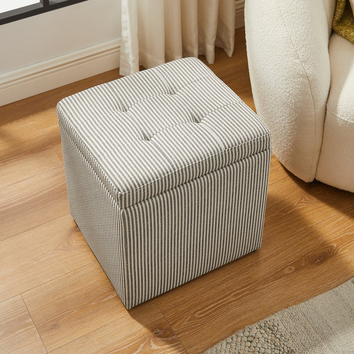 Yukon 17\" Square Storage Fabric Ottoman - Grey Striped