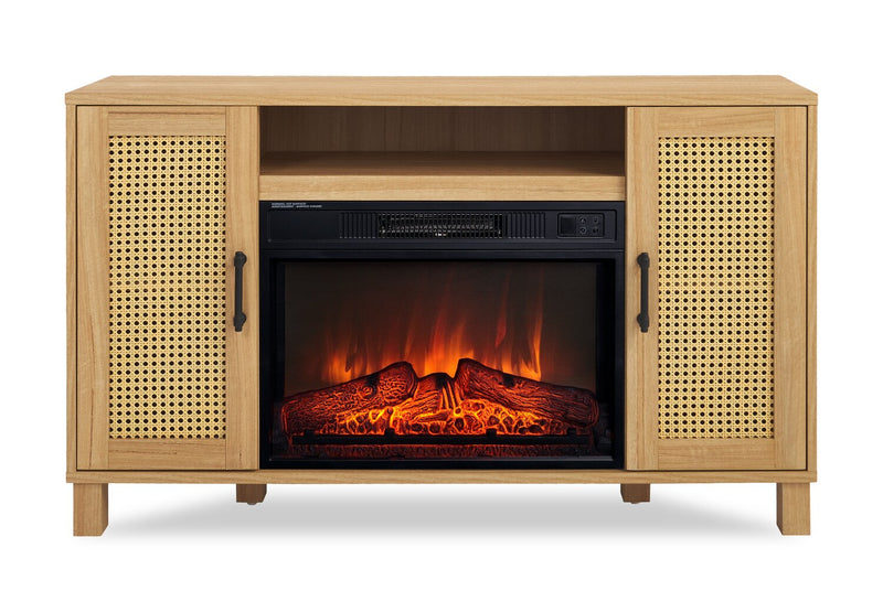 Reed 47\" Contemporary Electric Fireplace with Storage – Light Teak