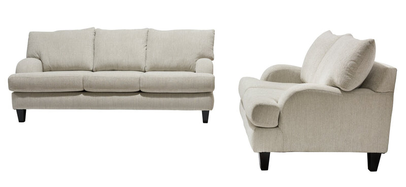Made in Canada Nofia 80\" Chenille Fabric Sofa with Two Accent Pillows and Wood Legs - Linen Beige