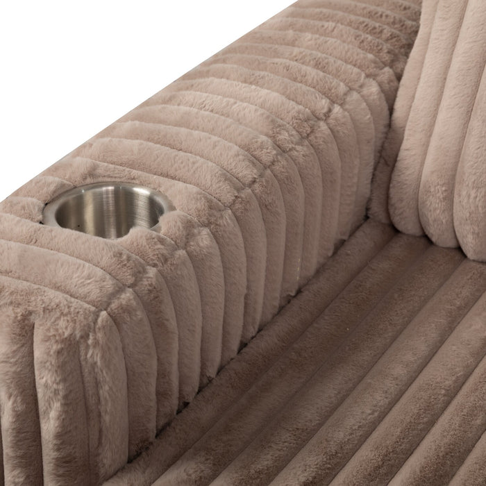 Karlee 54\" Ultra Plush Faux Fur Fabric Chaise Lounge with Dual Cupholders - Brown
