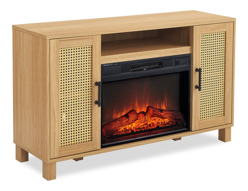 Reed 47\" Contemporary Electric Fireplace with Storage – Light Teak