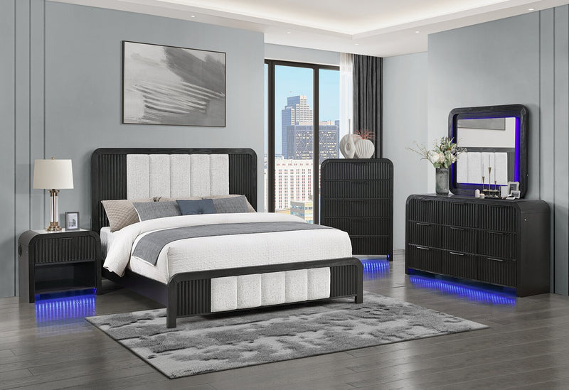 Kaleo 5pc Bedroom Set with Bed, Dresser & Mirror, LED, Modern, Black - Queen Size