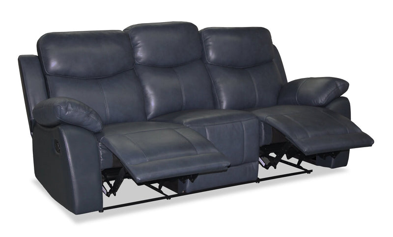 Corbin 84.65\" Top-Grain Genuine Leather Reclining Sofa - Blue