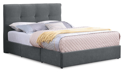 Amos Upholstered Storage Bed in Charcoal Fabric with Tufted Headboard & 3 Built-in Drawers - Full Size | Lit de rangement Amos rembourré en tissu anthracite avec tête de lit capitonnée et 3 tiroirs intégrés - format lit double