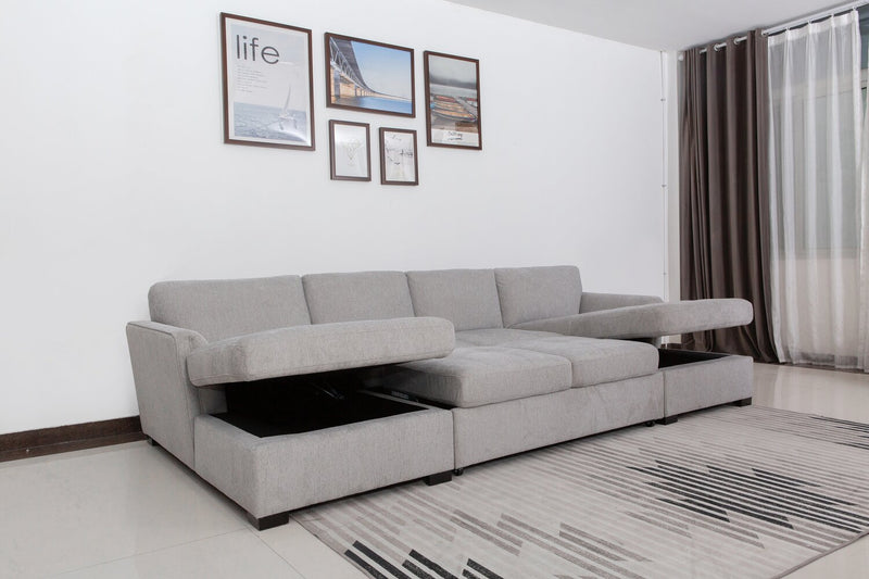 Vault 3-Piece Sectional with Sofa Bed Loveseat and Two Storage Chaises - Grey