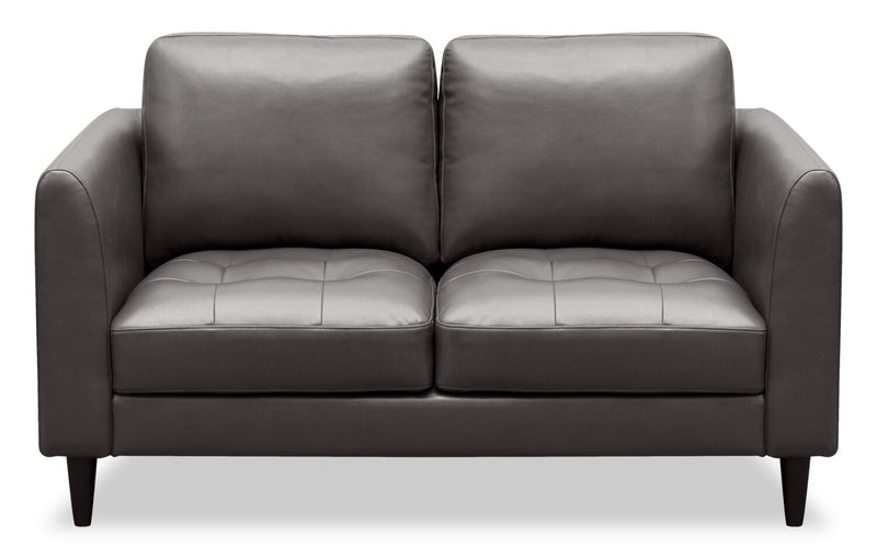 Erin 56\" Leather-Look Fabric Loveseat with Tufted Seat Cushions - Grey