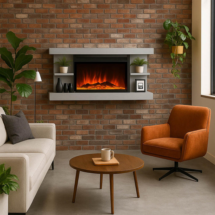 Canyon 48\" Electric Fireplace with Wall-Mount Mantel - Grey