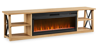 Wendel 80" Electric Fireplace Tv Stand with Storage for TVs up to 85" – Natural Oak  | Meuble pour téléviseur Wendel de 80 po avec foyer électrique et rangement pour téléviseurs jusqu’à 85 po - chêne naturel