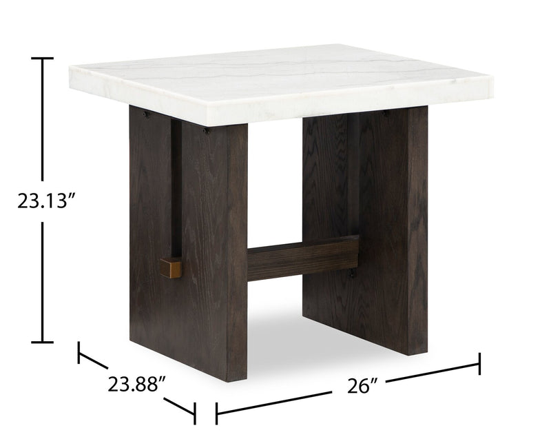 Warwick 26” Solid Wood and Marble End Table – White and Brown Oak