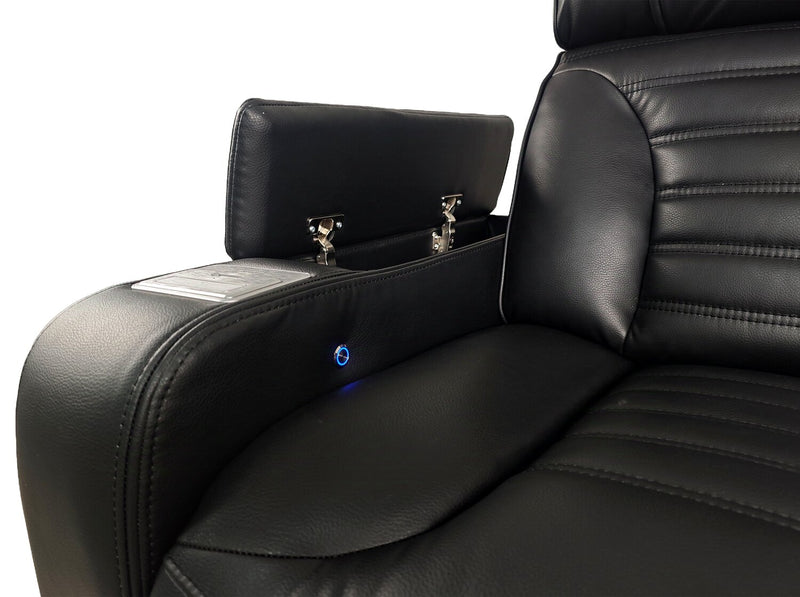 Zen 75.5\" Faux Leather Power Reclining Massage Loveseat with Refrigerator Console - Black