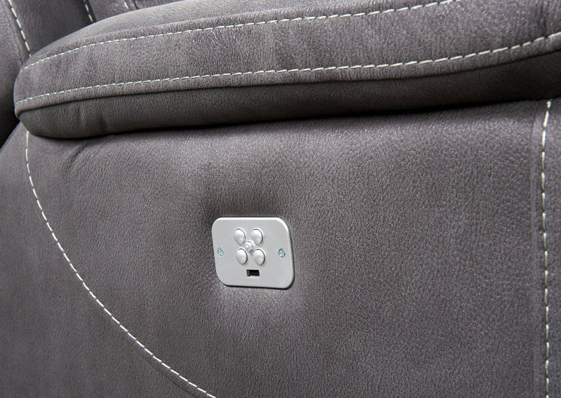 Floy 99\" Faux Suede Power Reclining Loveseat with Power Headrests, Storage Console and USB Ports - Grey